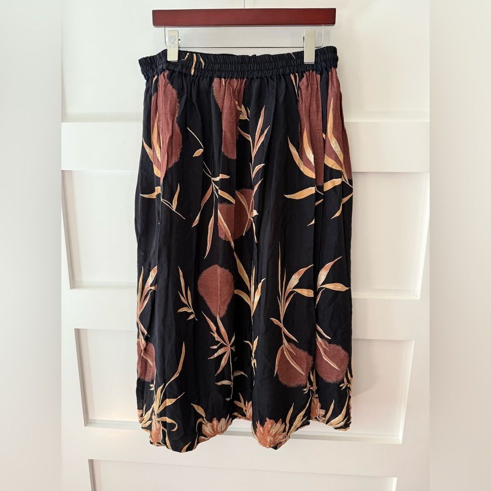 Vintage RNA Floral Black and Brown Women's Skirt India boho business casual